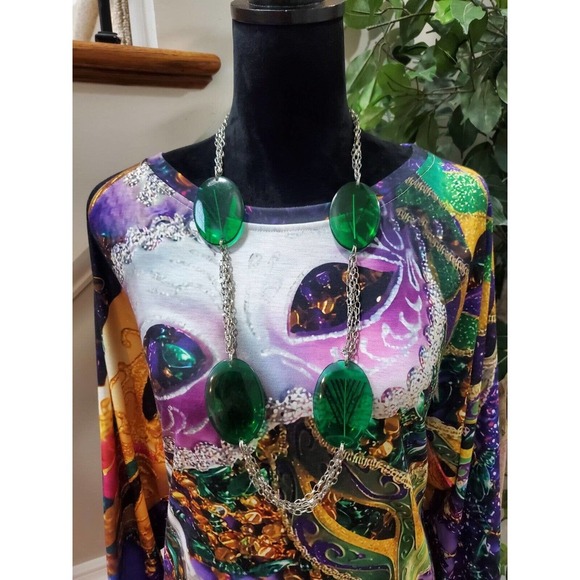 Womens Multicolor Geomatric Long Sleeve Round Neck Casual Top Blouse Size 2XL - Picture 2 of 10